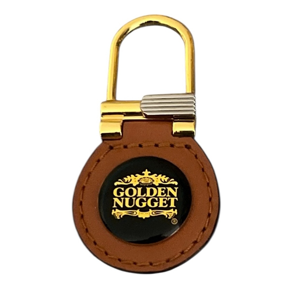 Golden Nugget Round Brown Leather Keychain Key Holder
